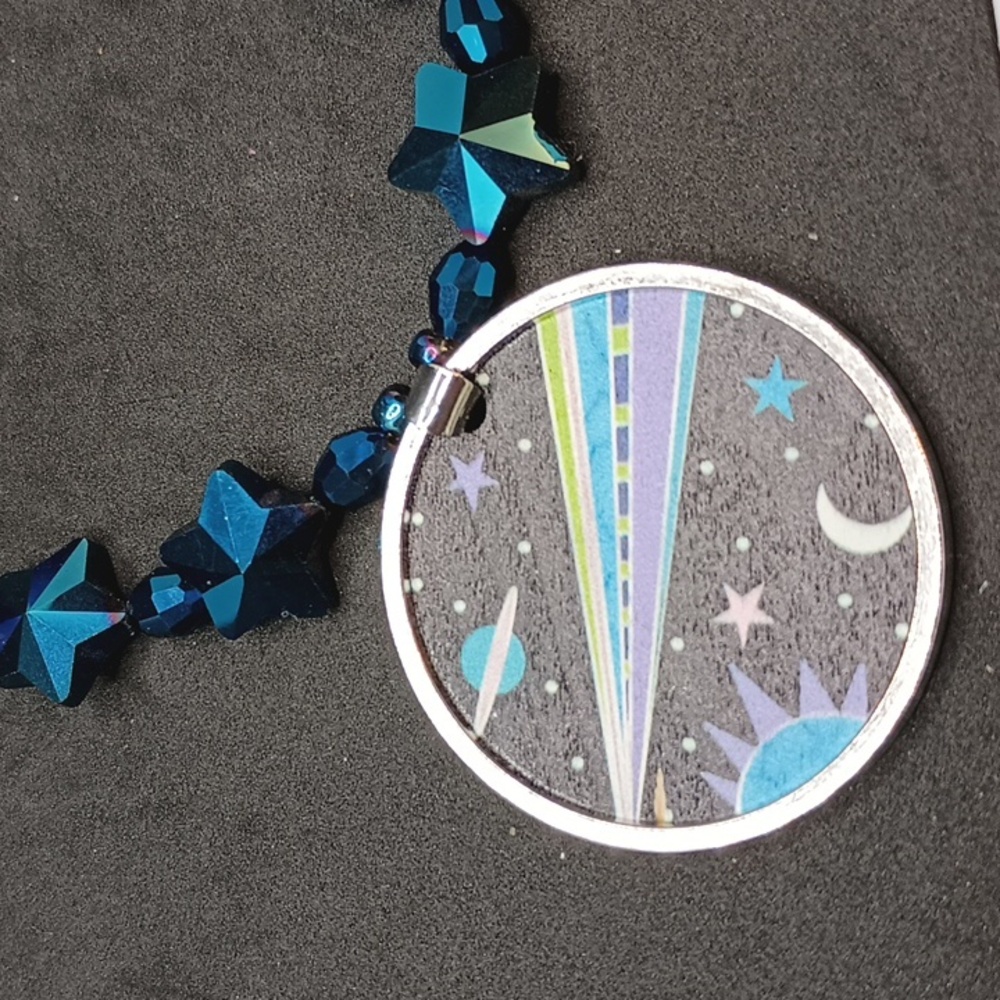 Hand Crafted Blue and Silver Celestial Necklace - Picture 2 of 4